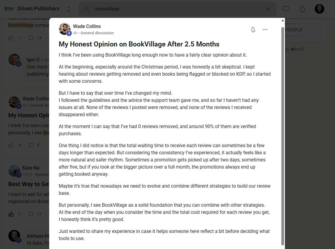 Self-publisher community testimonial 3