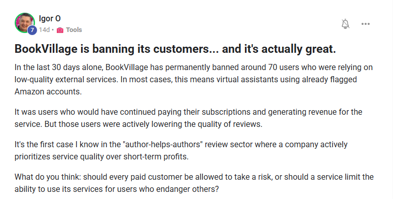 Self-publisher community testimonial 6